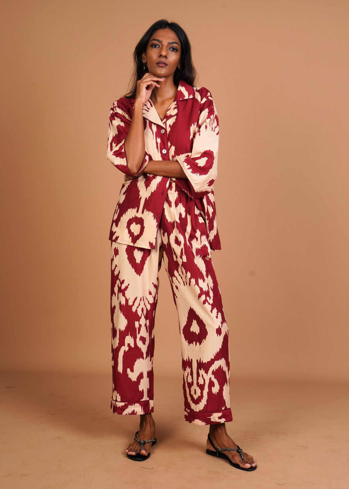 Sharan Boxy PJ Set - Burgundy Chandeliers