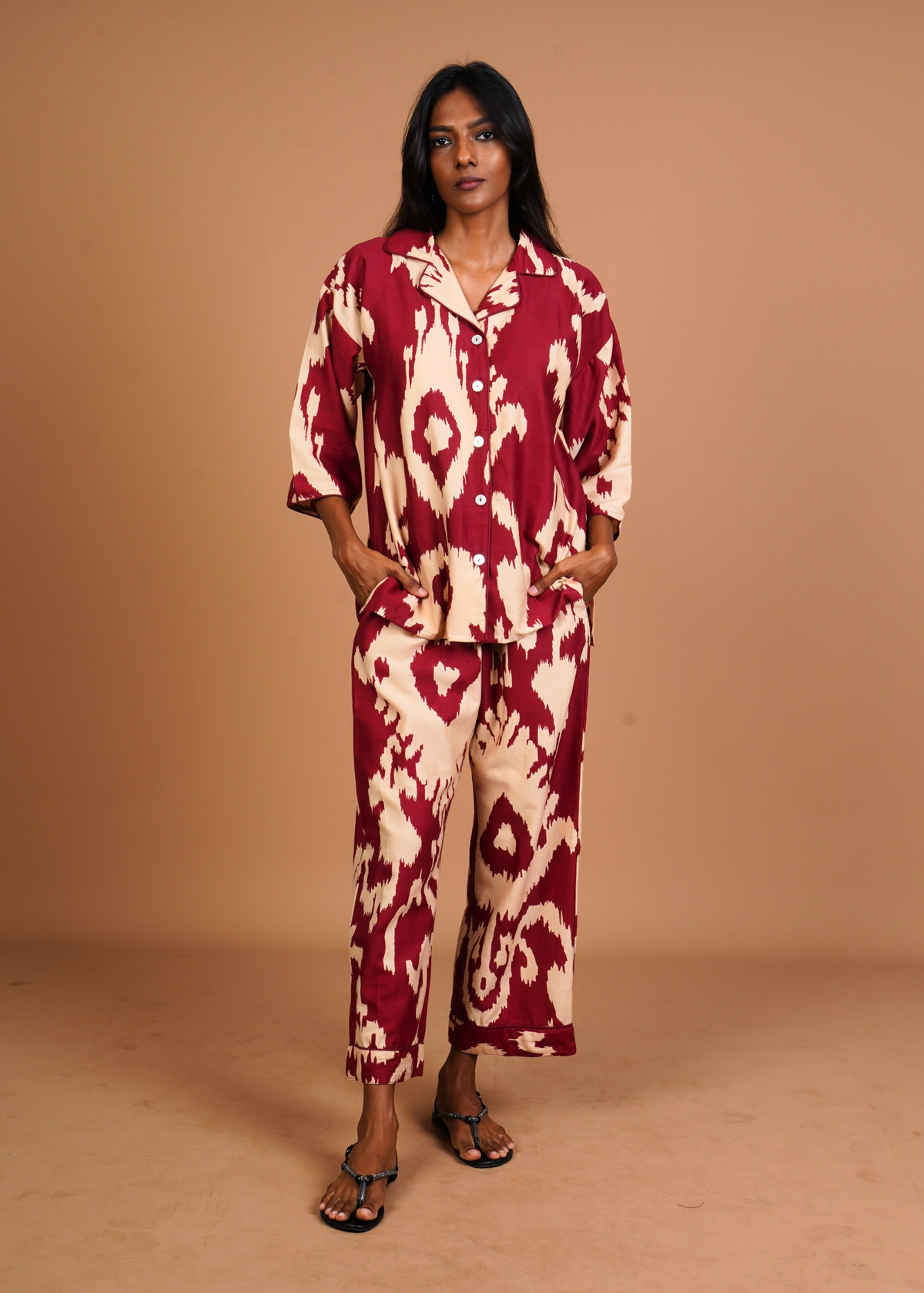 Sharan Boxy PJ Set - Burgundy Chandeliers