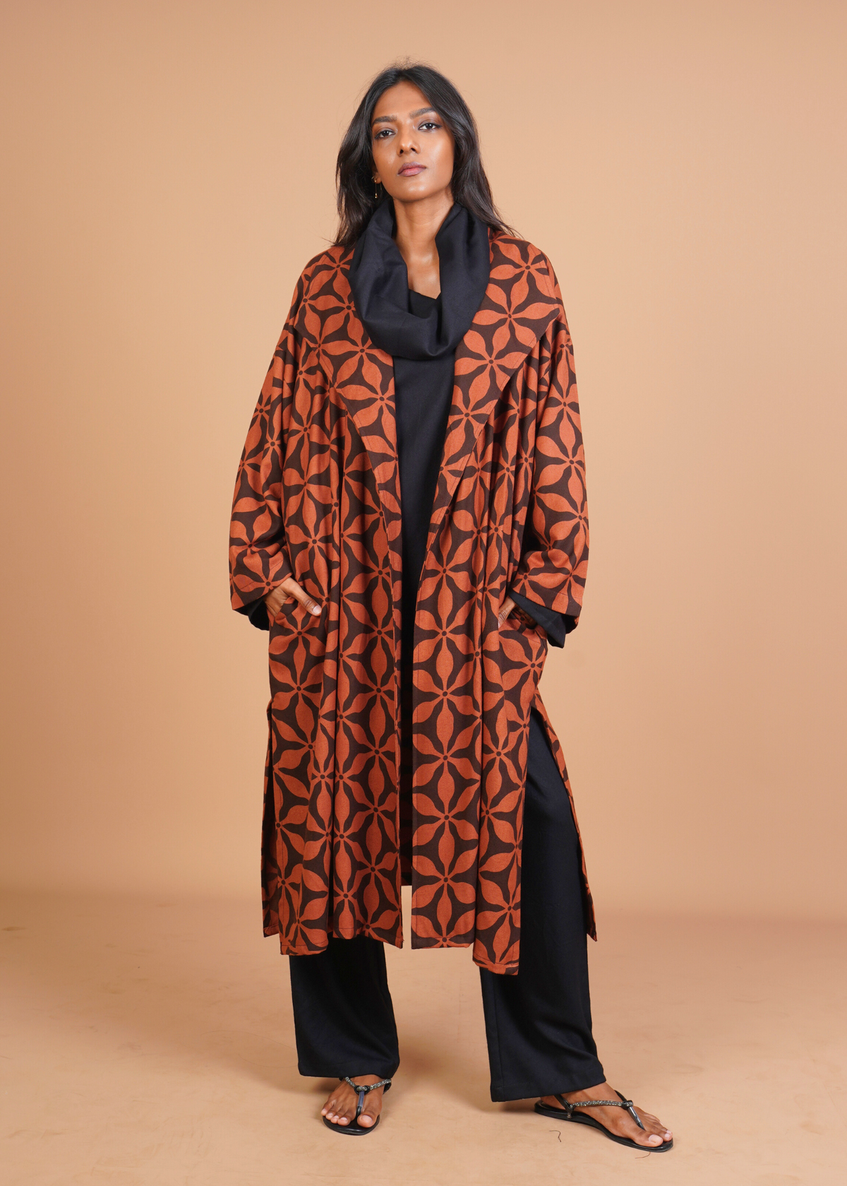 Belted Robe - Mocha Flowers