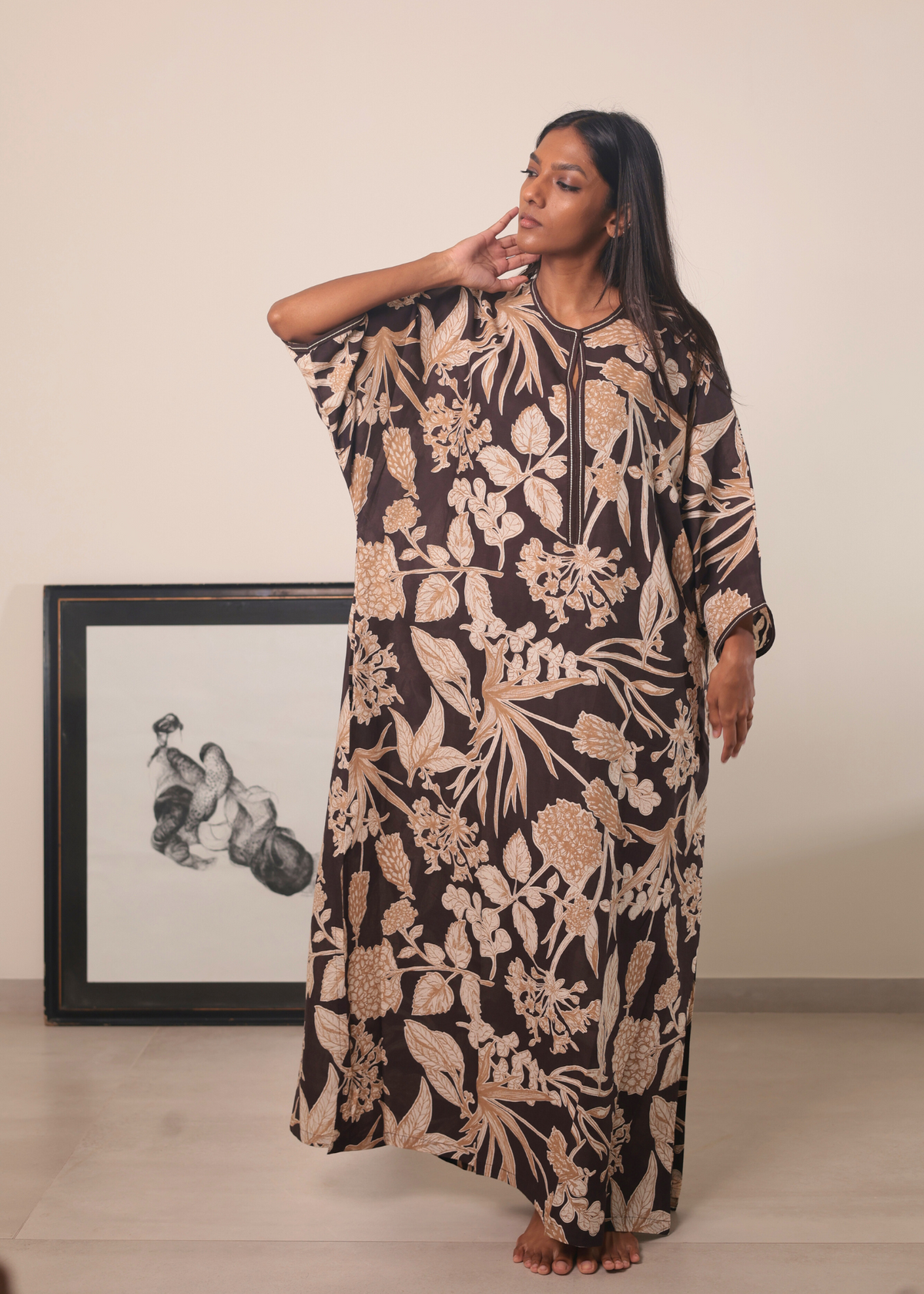 Magyar Sleeve Caftan - Brown Kodi Flowers