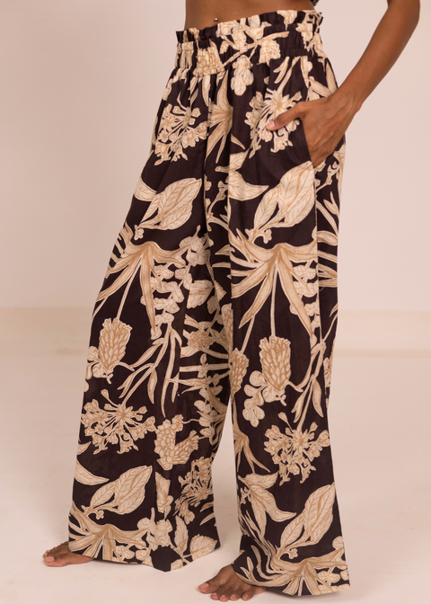 Chhaya Wide Leg Pant - Brown Kodi Flowers