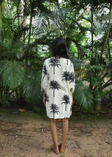 Balloon Sleeve Short Dress - White Palms
