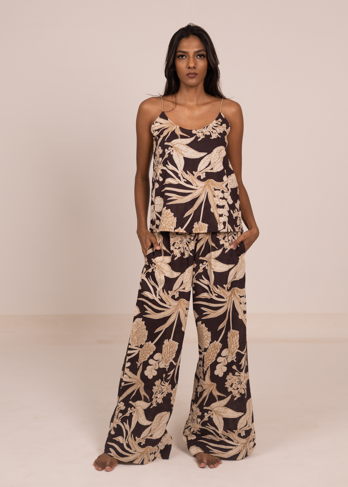 Chhaya Wide Leg Pant - Brown Kodi Flowers