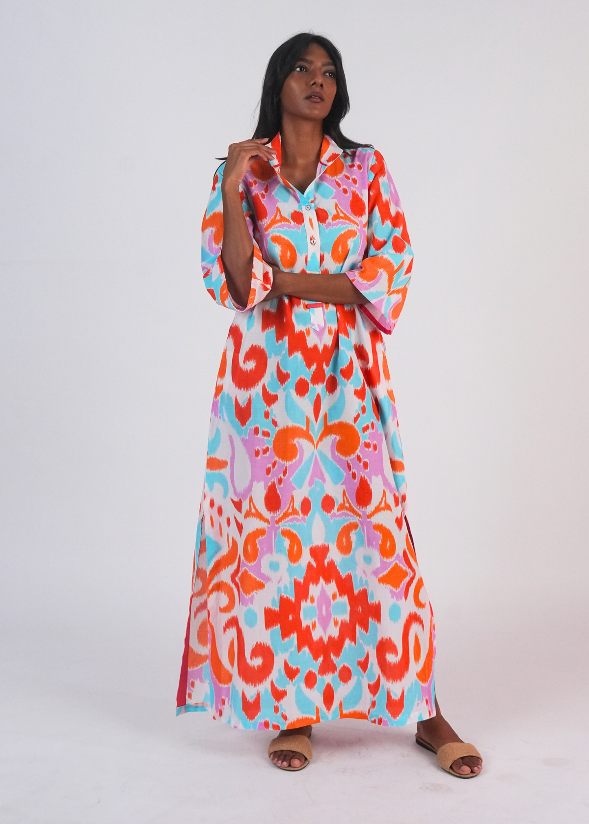 Nikki Lounge Dress - Sea Glass Ikat