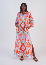 Nikki Lounge Dress - Sea Glass Ikat