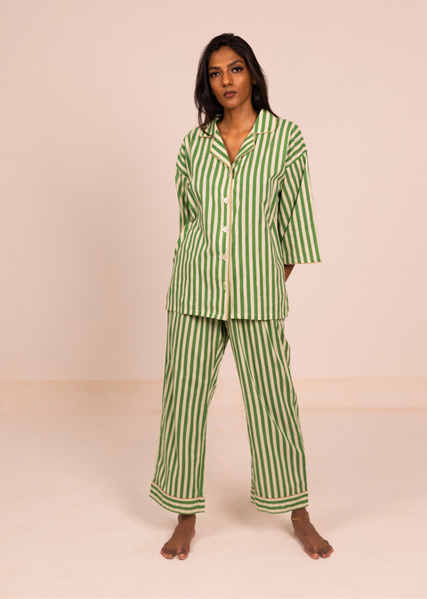 Sharan Boxy PJ Set - Green Stripes