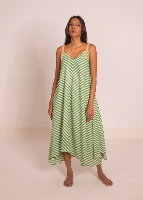 Lotus Dress - Green Stripes