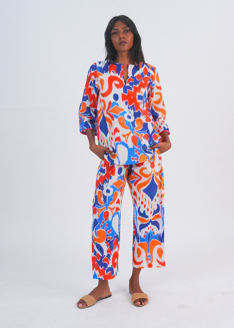 Radha Tunic Set - Ocean Blue Ikat