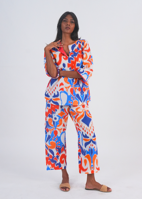 Radha Tunic Set - Ocean Blue Ikat