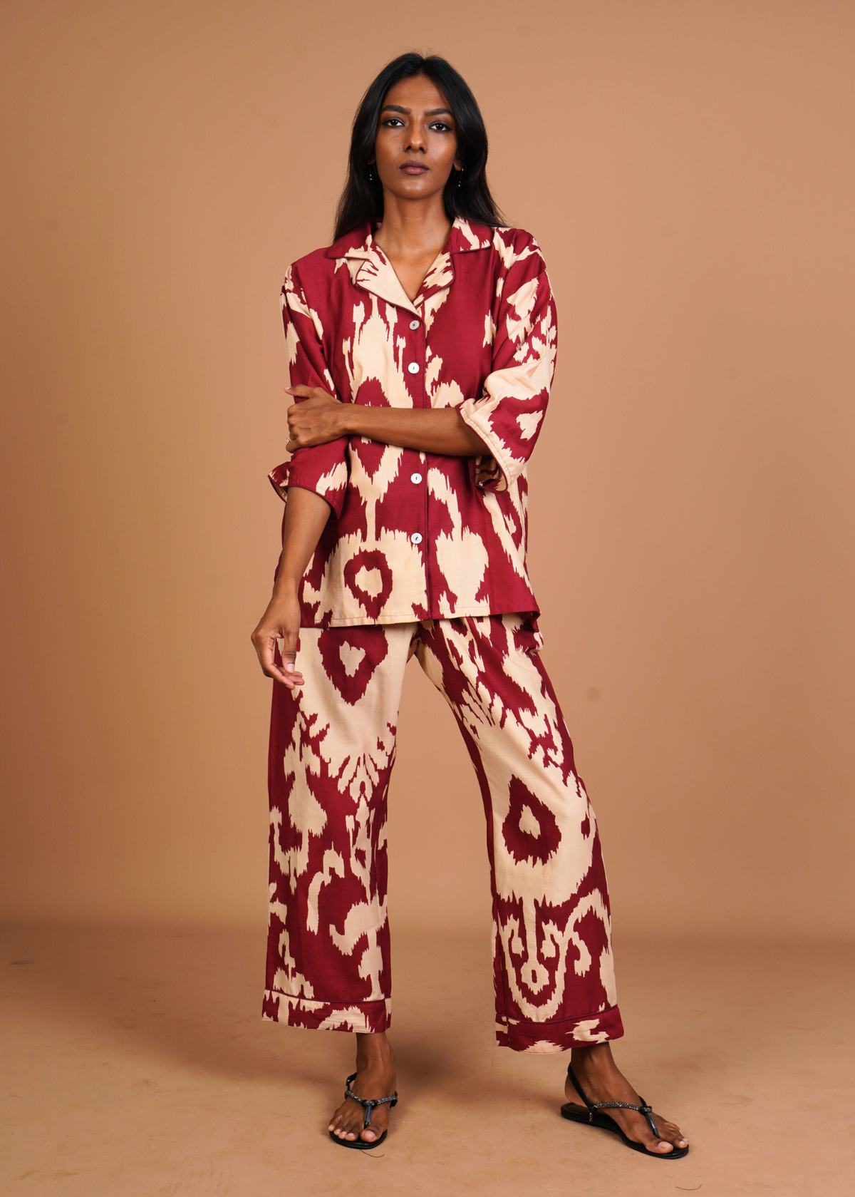 Sharan Boxy PJ Set - Burgundy Chandeliers