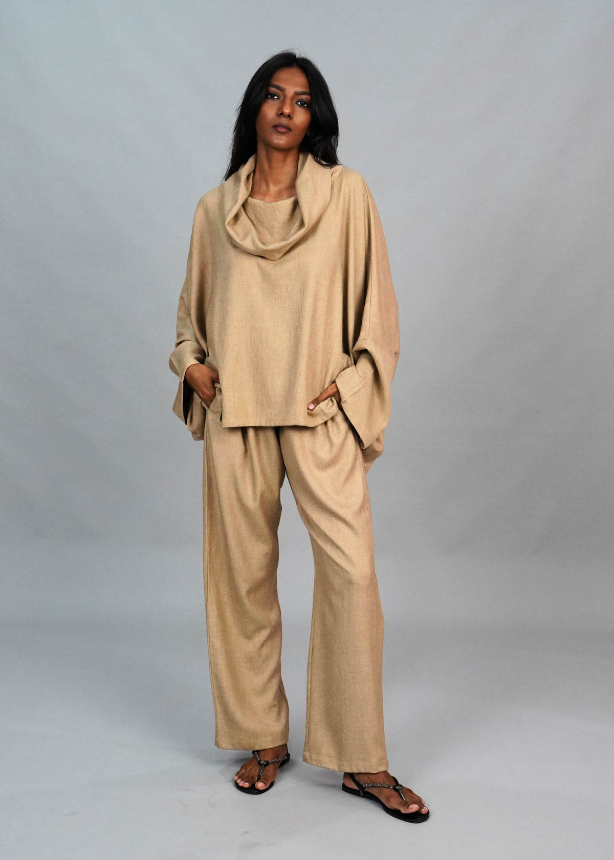 Funnel Neck Coord Set - Camel Wool