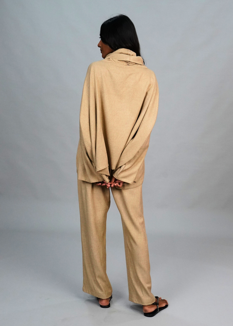 Funnel Neck Coord Set - Camel Wool