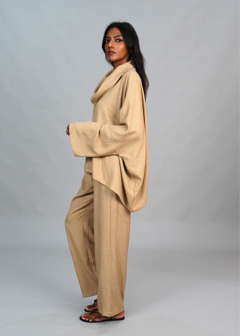 Funnel Neck Coord Set - Camel Wool