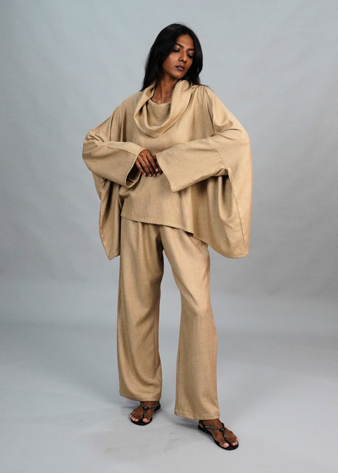 Funnel Neck Coord Set - Camel Wool