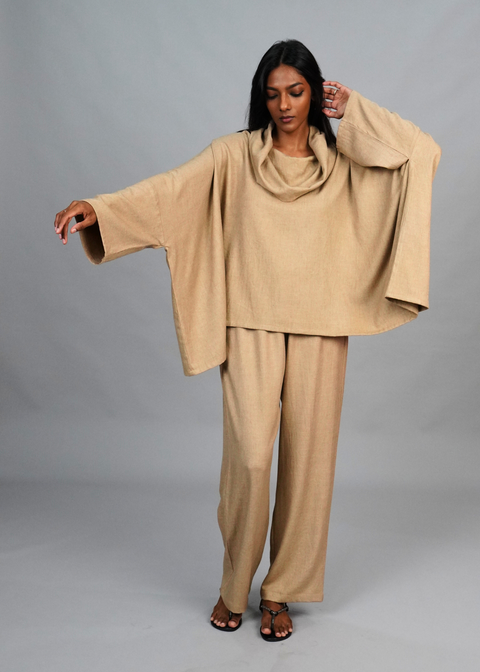 Funnel Neck Coord Set - Camel Wool