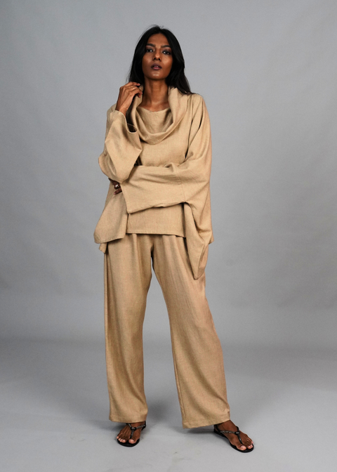 Funnel Neck Coord Set - Camel Wool