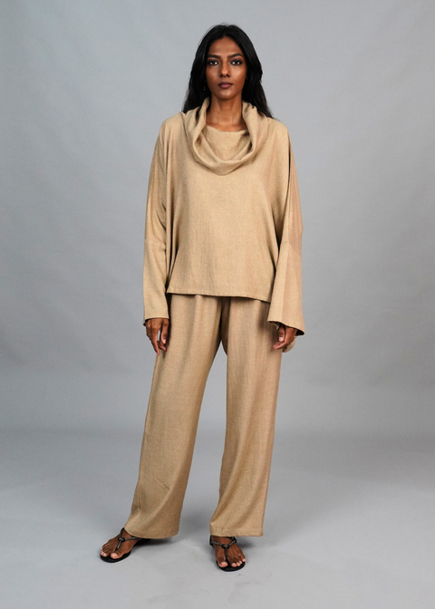 Funnel Neck Coord Set - Camel Wool