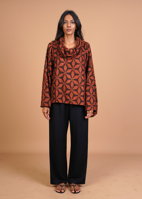 Funnel Neck Coord Set - Mocha Flowers