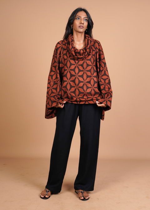 Funnel Neck Coord Set - Mocha Flowers