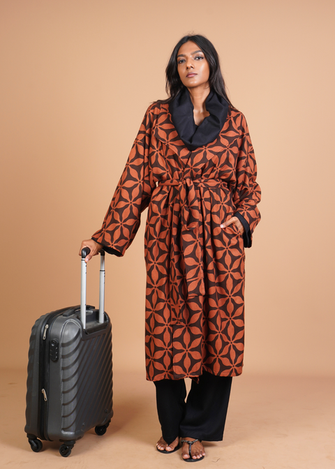 Belted Robe - Mocha Flowers