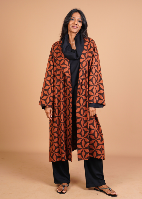 Belted Robe - Mocha Flowers