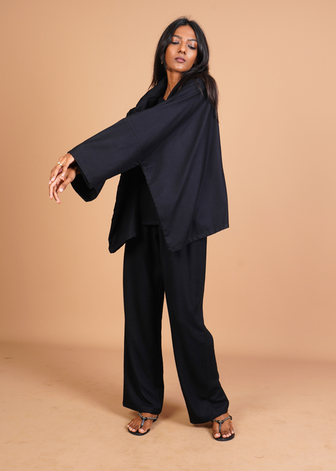 Funnel Neck Coord Set - Black Wool