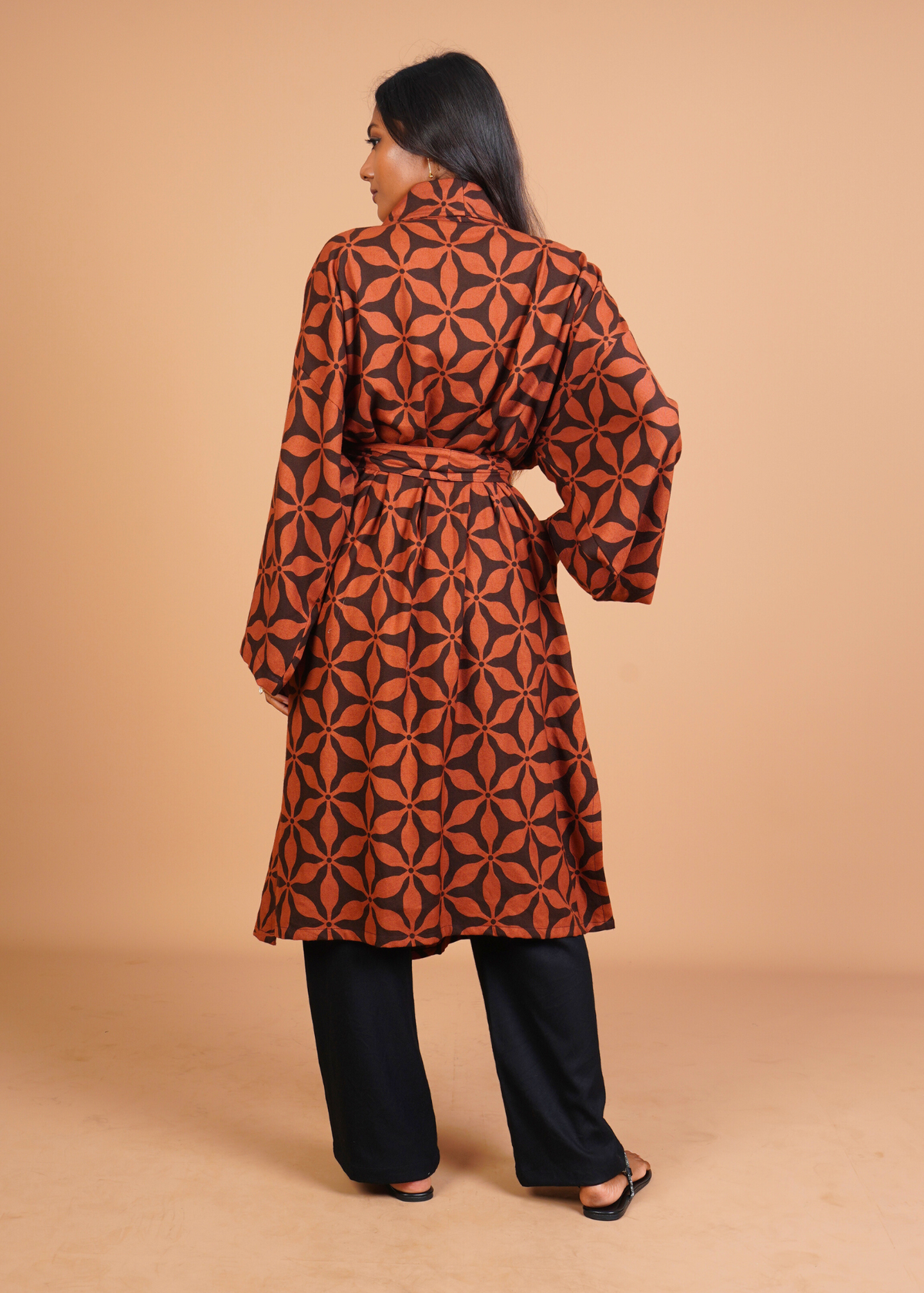 Belted Robe - Mocha Flowers