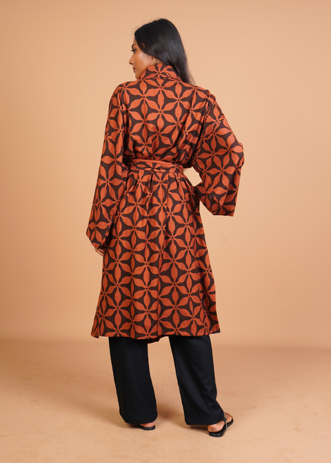 Belted Robe - Mocha Flowers