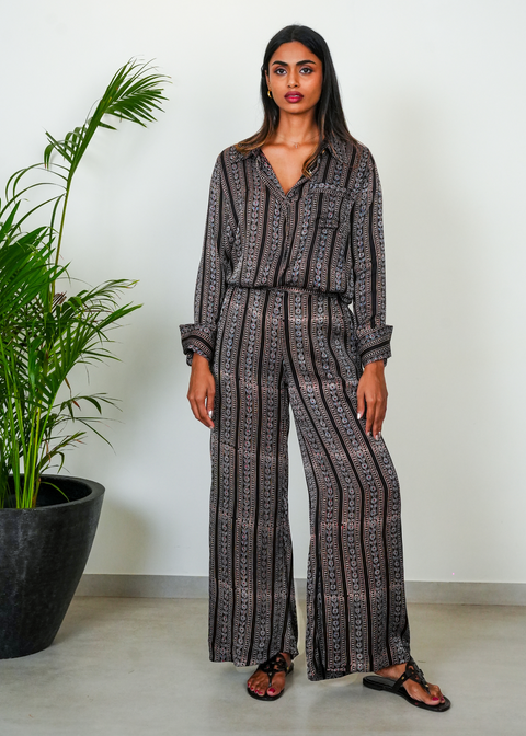 Elaya Coord Set - Black Floral Chains