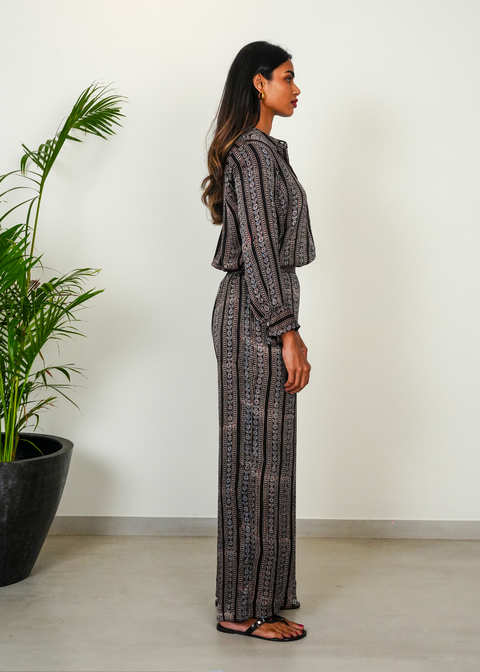 Elaya Coord Set - Black Floral Chains