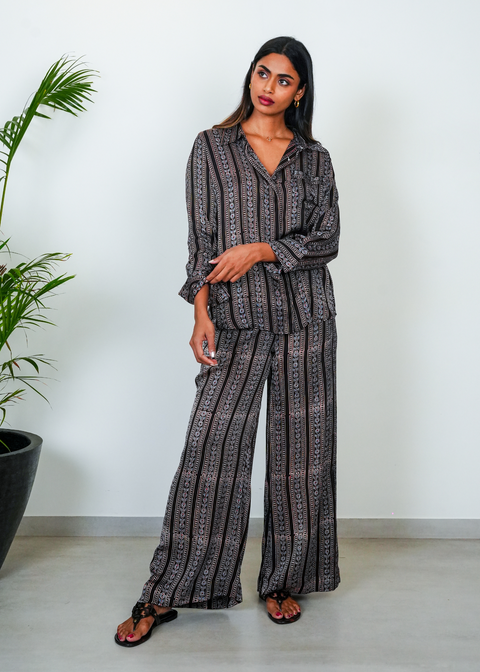 Elaya Coord Set - Black Floral Chains