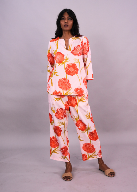 Radha Tunic Set - Blush Anemones