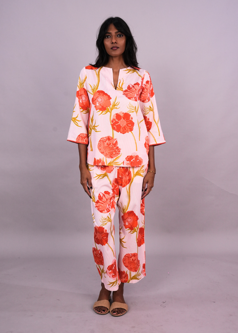 Radha Tunic Set - Blush Anemones