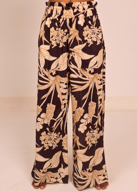 Chhaya Wide Leg Pant - Brown Kodi Flowers