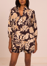 Balloon Slv Top - Brown Kodi Flowers