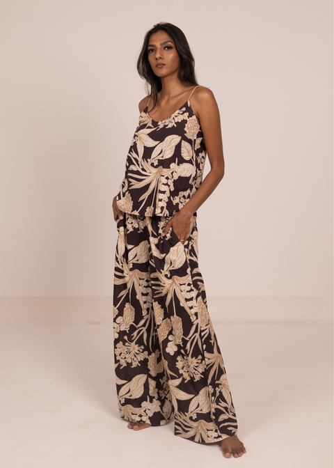 Chhaya Wide Leg Pant - Brown Kodi Flowers
