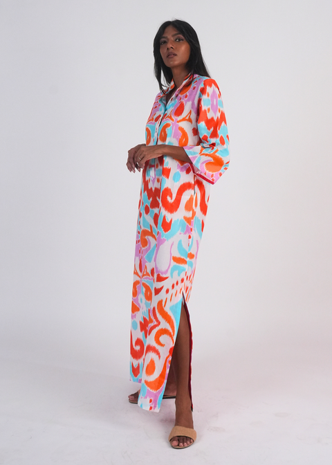 Nikki Lounge Dress - Sea Glass Ikat