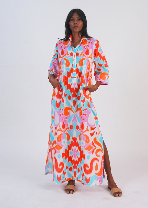 Nikki Lounge Dress - Sea Glass Ikat