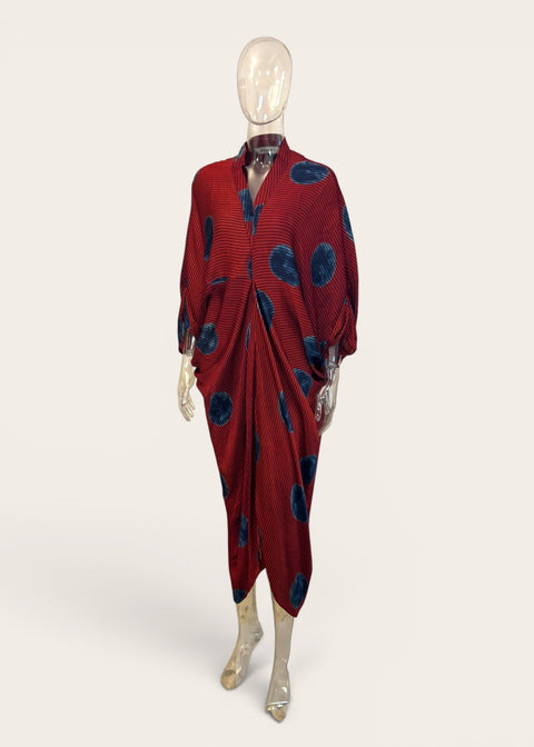 Chandrika Kaftan - Red Blue Striped Polka