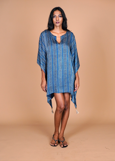 Short Ajrakh Caftan - Floral Chains