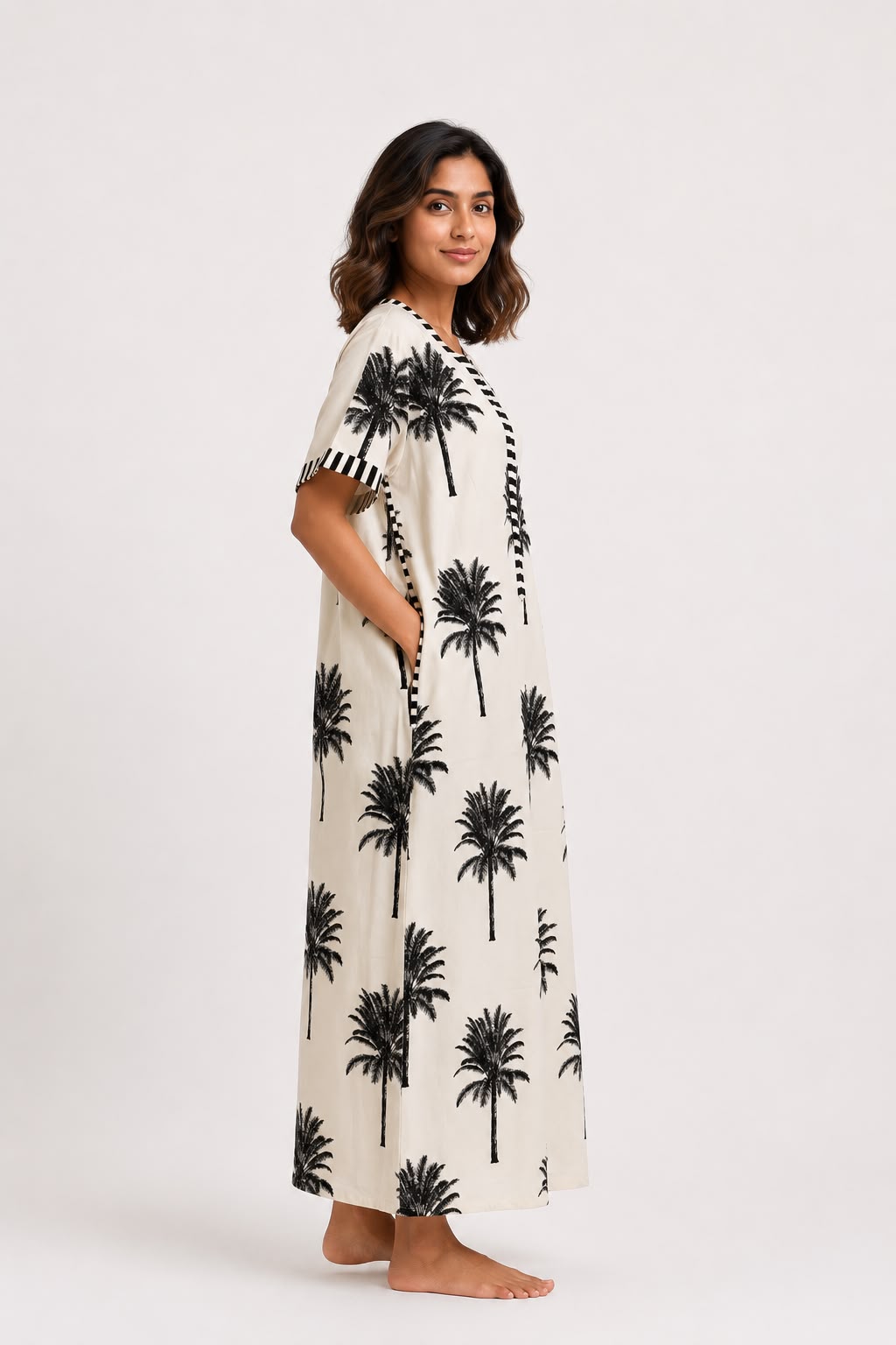 Diya Nightgown - White Palms