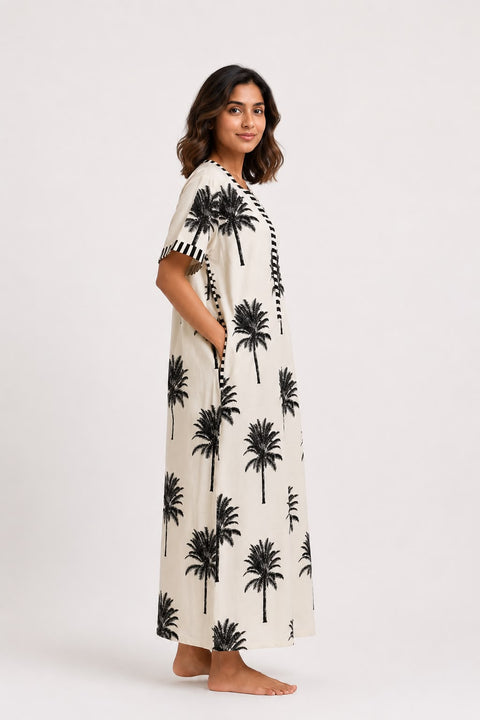 Diya Nightgown - White Palms