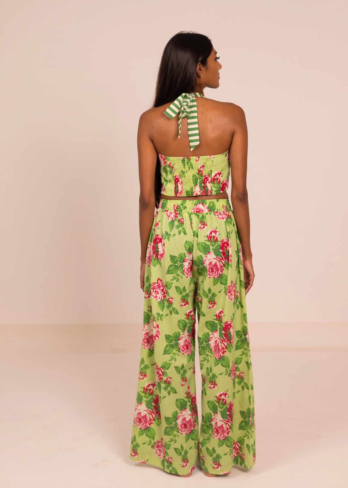 Chhaya Wide Leg Pant - Green Roses