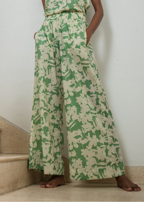 Chhaya green shadow floral high waisted Wide Leg Pants