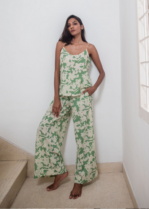 Chhaya green shadow floral high waisted Wide Leg Pants