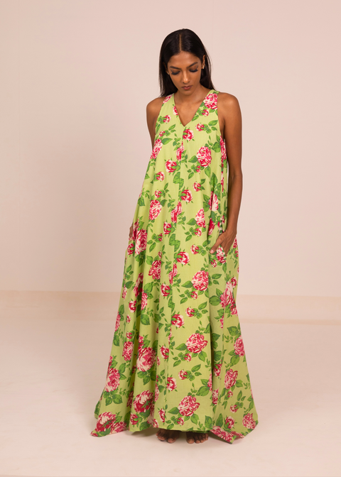 Sud de l'Inde Dress - Green Roses
