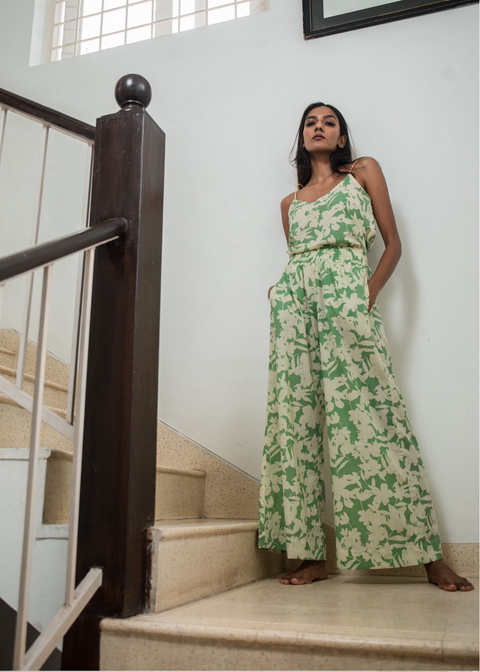 Chhaya green shadow floral high waisted Wide Leg Pants