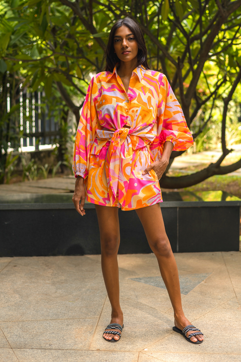 Tie Front Top - Pink Poseidon