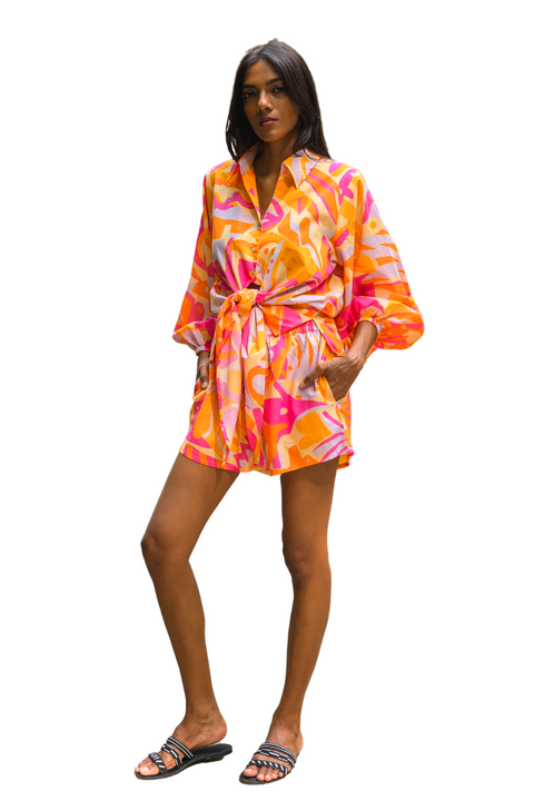 Tie Front Top - Pink Poseidon