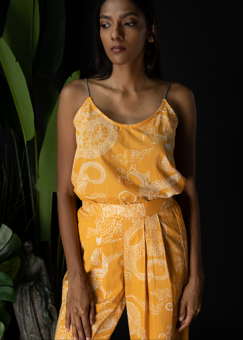 Tara Pleated Pant - Yellow Dragons